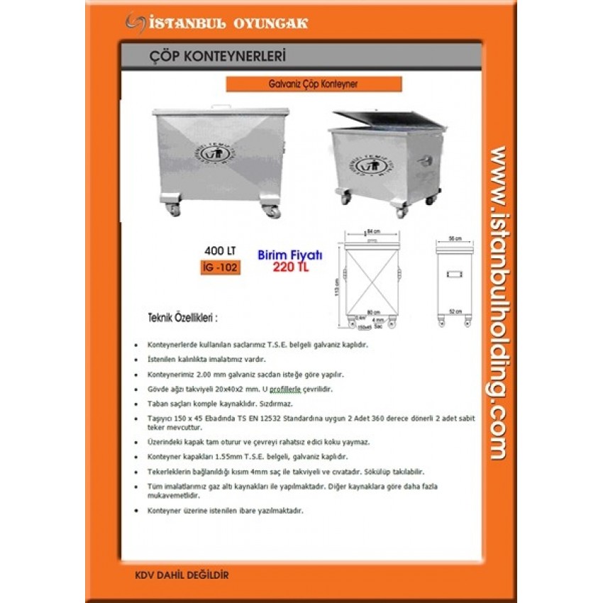 400 LT GALVANİZ ÇÖP KONTEYNERİ 1